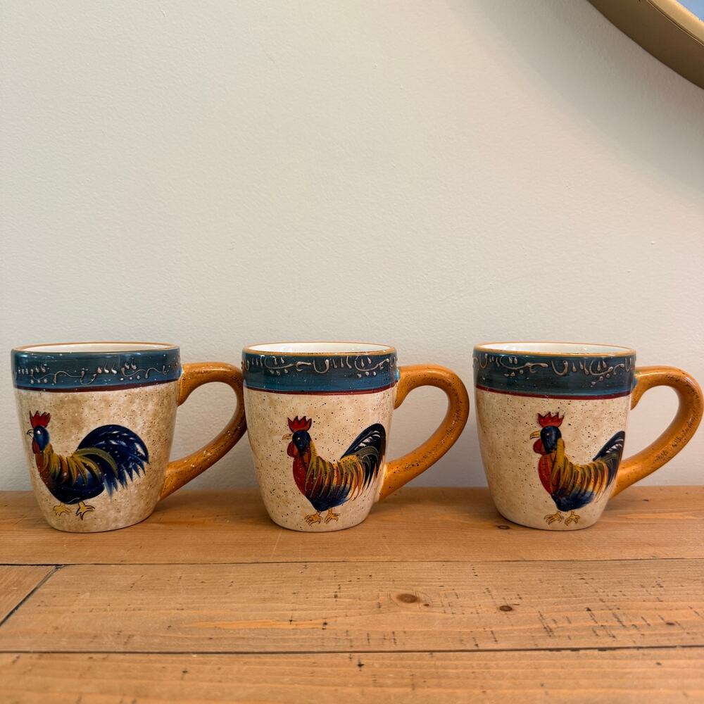 Noble Excellence Rooster Cafe Mugs French Country Cottagecore Farmhouse Cups